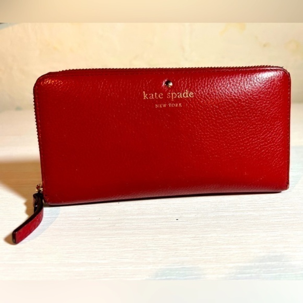 Kate Spade Lipstick Red Zip Wallet with Stripes Inside